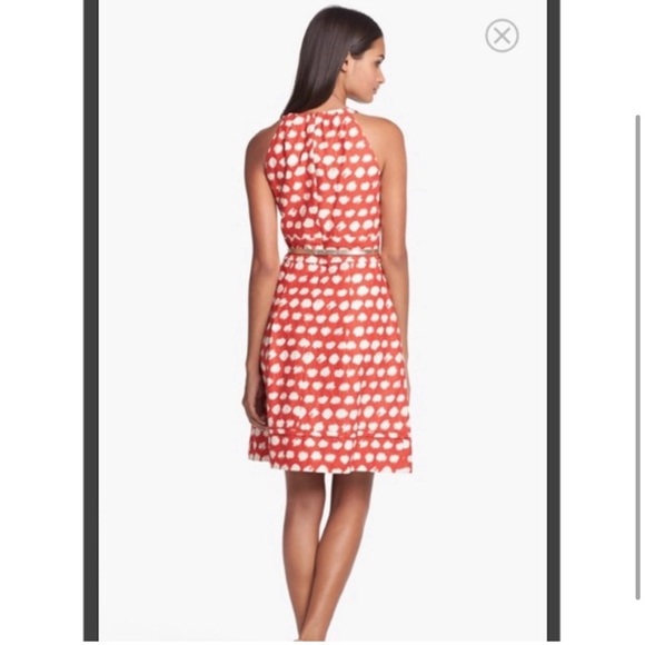 Eliza J Gold Belted Red Polka Dot Halter Pin Up Dress Size 8 - Picture 2 of 11